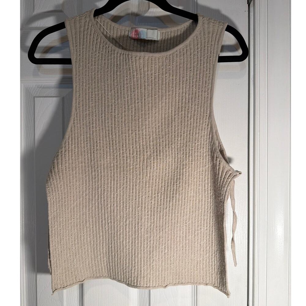 Free People FP Beach Ribbed Knit Tank side tie Oatmeal Beige Boho Crop Size XS